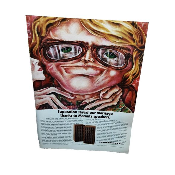 1974 Marantz Speakers Print Ad Separation Saved Our Marriage Vintage Audio - Picture 1 of 1
